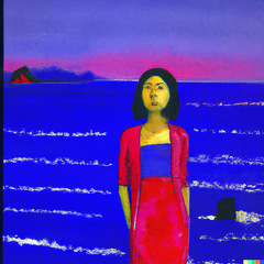 DALL·E 2022-08-29 08.11.58 - a  painting of a girl standing by the ocean in the style of warhol