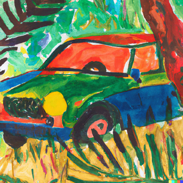 DALL·E 2022-08-29 18.07.14 - a watercolour painting of a car in the jungle in the style of matisse.png